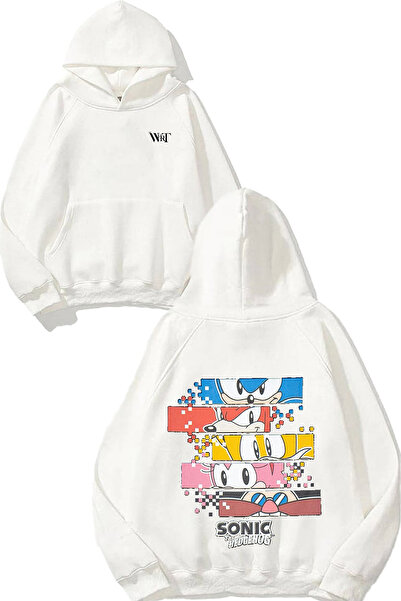 THEWERT سترة سونيك ذا هيدج هيرج بتصميم مطبوع باللون الأبيض بغطاء رأس