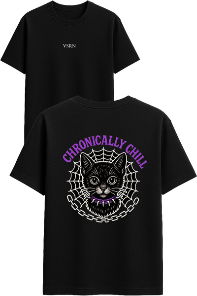 VSRN تي شيرت كرونيكالي تشيل ديزاين مطبوع أسود قصة فضفاضة