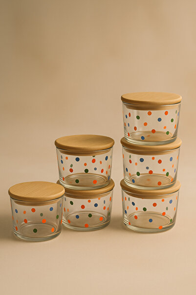 Fhilli Vetro - Set of 6 Glass Breakfast Bowls with Bamboo Lids 220 Cc