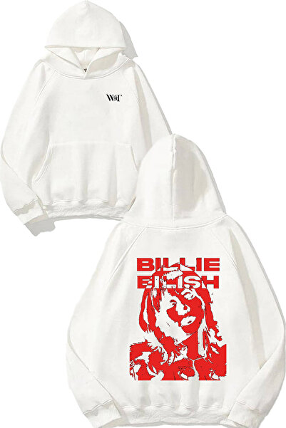 THEWERT Billie Eilish 3 Design Back cu imprimeu Alb cu glugă Swea tricou