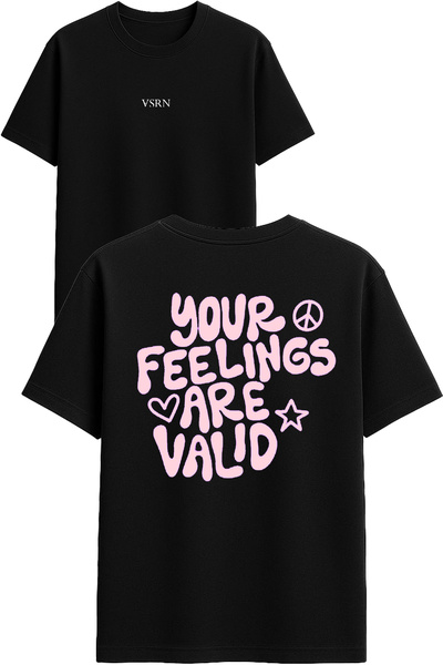 VSRN Μπλουζάκι με στάμπα Your Feelings Design, μαύρο, oversized