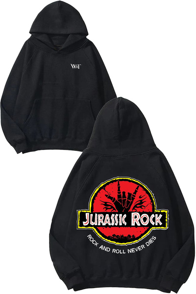 THEWERT Jurassic Rock Design Spate cu imprimeu Negru cu glugă Swea tricou