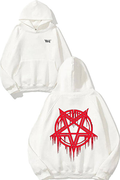 THEWERT Devil Logo Red Design Spate cu imprimeu Alb cu glugă Swea tricou