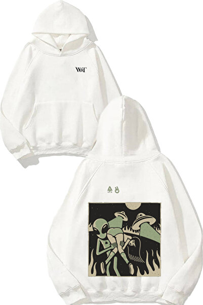 THEWERT Aliens Missed Design Back Printed White Hooded Sweatshirt