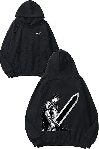 THEWERT Berserk Guts Sword Design Spate cu imprimeu Negru cu glugă Swea tricou