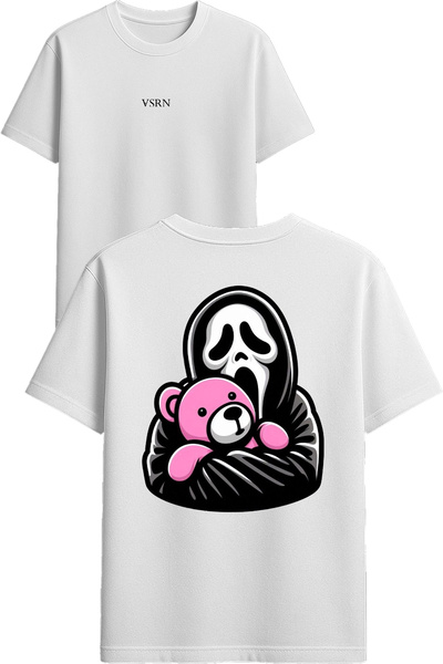 VSRN Tricou supradimensionat alb cu imprimeu Funky Ghost Design