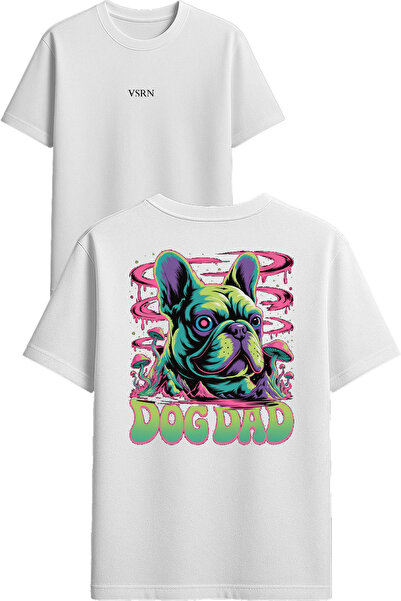 VSRN Tricou supradimensionat alb cu imprimeu Dog dad Design