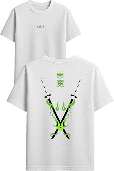 VSRN Sword Samurai Design Printed White Oversized T-Shirt