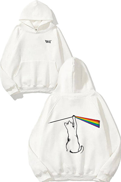 THEWERT Lustige Katze Rock Design Back Printed White Hooded Sweatshirt