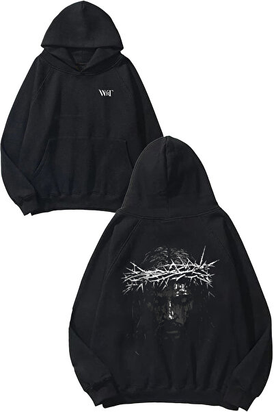 THEWERT Φούτερ Crown Of Glory Design Back με τύπωμα Μαύρο με κουκούλα