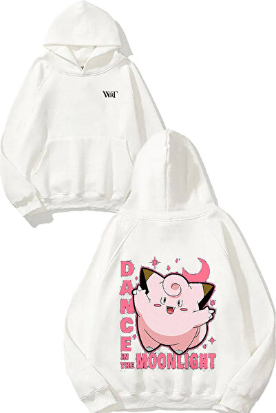 THEWERT Dance Moonlight Design Back Printed White Hooded Sweatshirt