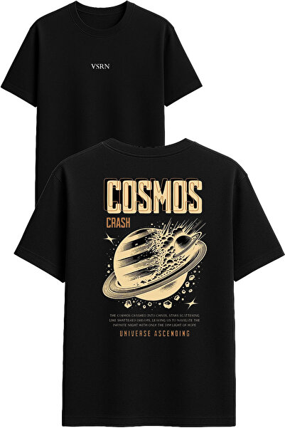 VSRN تي شيرت كوزموس كراش ديزاين مطبوع أسود قصة فضفاضة
