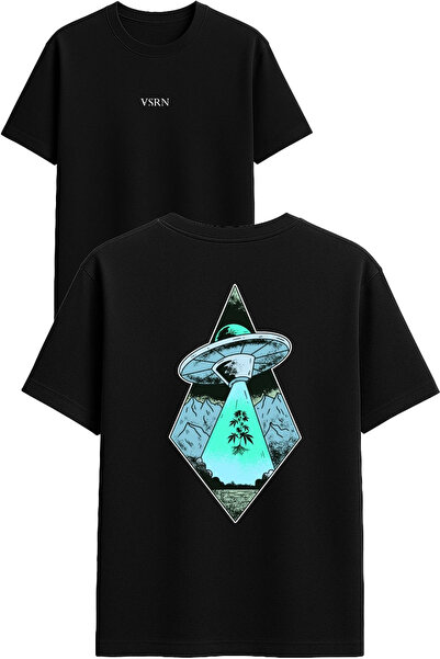 VSRN Triangle Ufo Figure Design Printed Black Oversized t Shirt