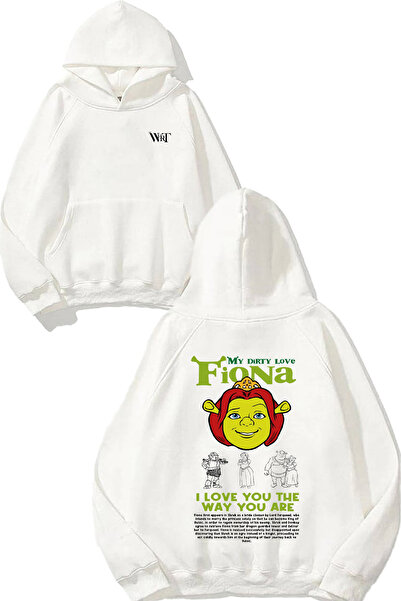 THEWERT سترة فيونا آي لوف يو بتصميم مطبوع باللون الأبيض بغطاء رأس