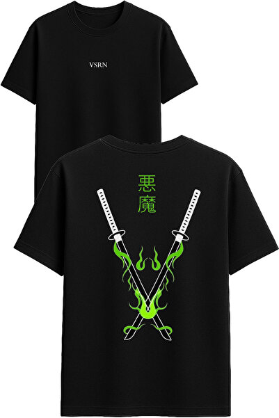 VSRN Sword Samurai Design Printed Black Oversized t Shirt