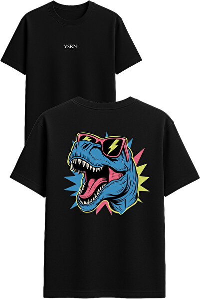 VSRN تي شيرت بتصميم تريكس مع نظارات مطبوع أسود قصة فضفاضة