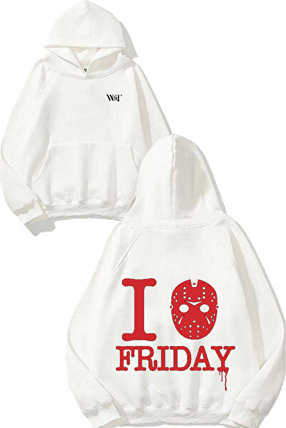 THEWERT I Friday Design Spate cu imprimeu Alb cu glugă Swea tricou