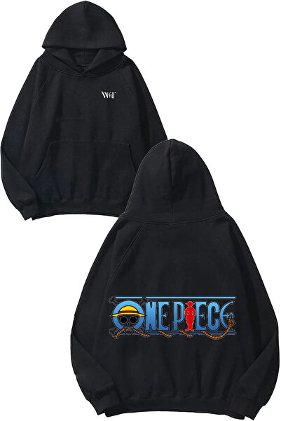 THEWERT One Piece Emblem Design Spate cu imprimeu Negru cu glugă Swea tricou