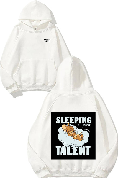 THEWERT النوم هو مهنتي تصميم سويت شيرت مطبوع أبيض بغطاء رأس