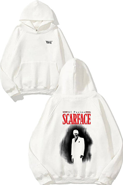 THEWERT سترة سكارفيس ألي باشينو بتصميم ظهر مطبوع باللون الأبيض بغطاء رأس