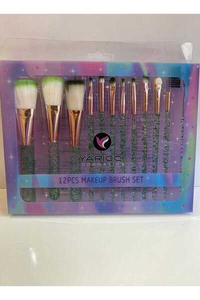 LeylArt Home مجموعة فرش مكياج لامعة مكونة من 12 قطعة باللون الأخضر