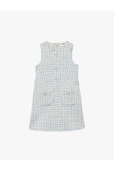 Koton Short Sleeve Crew Neck Tweed Gilet Dress