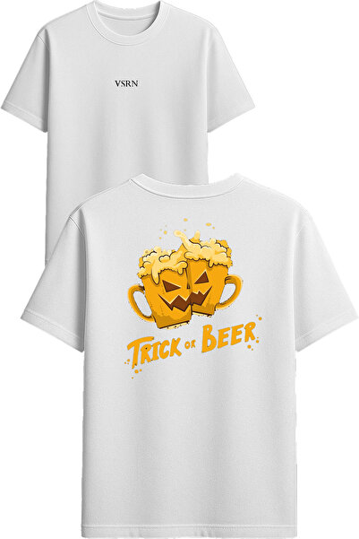 VSRN تي شيرت تريك أور بير ديزاين مطبوع أبيض قصة فضفاضة