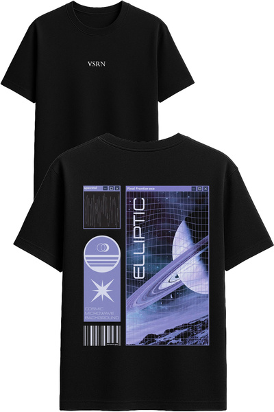 VSRN Elliptic Design Printed Black Oversized t Shirt