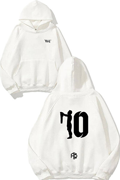 THEWERT Lionel Messi 10 Design Spate cu imprimeu Alb cu glugă Swea tricou