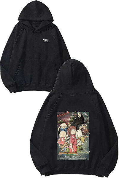 THEWERT تصميم ملصق سبيريتيد أواي مطبوع سويت شيرت أسود بغطاء رأس