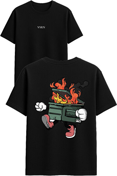 VSRN Tricou oversize negru cu imprimeu Burning Trash Design