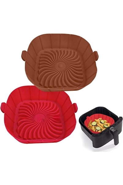 RABY Set de 2 căptușeli reutilizabile din silicon pentru Airfryer, fără BPA, 22,5x21x6cm, roșu/roșu-maro
