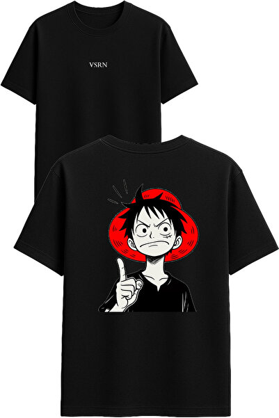 VSRN Angry Hat Anime Design Printed Black Oversized t Shirt