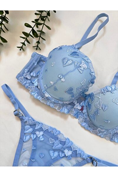 ARONA Σετ σουτιέν με μπλε καρδιά με σχέδιο με επένδυση