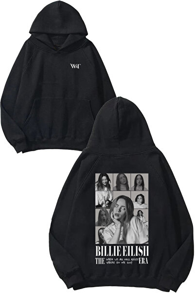 THEWERT Billie Eilish 2 Design Rucsac cu imprimeu Negru cu glugă Swea tricou