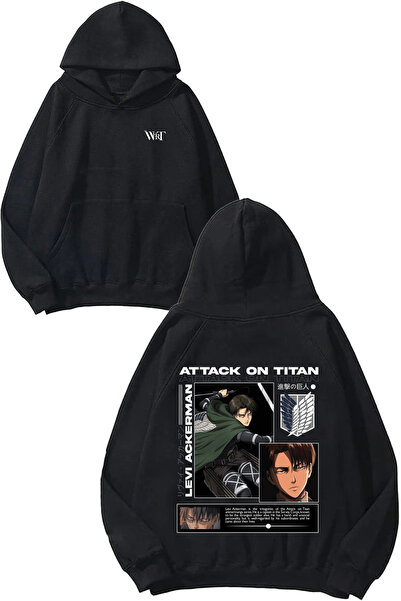 THEWERT Attack On Titan Levi6 Design Back cu imprimeu Negru cu glugă Swea tricou