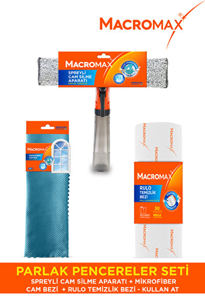 MACROMAX مجموعة تنظيف النوافذ اللامعة مع رذاذ وقطعة قماش للتنظيف