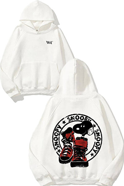 THEWERT سويت شيرت سنوبي بتصميم حذاء مطبوع أبيض بغطاء رأس