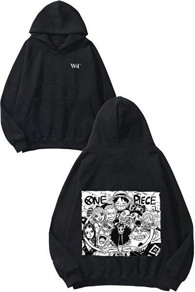 THEWERT One Piece Black White Design Sweatshirt cu glugă Negru cu imprimeu pe...