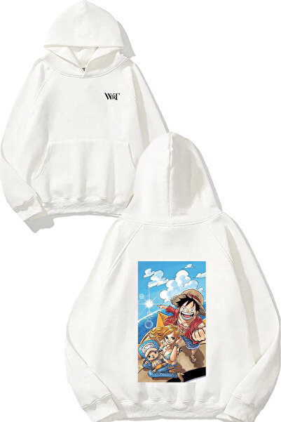 THEWERT One Piece Luffy Namı Design Spate cu imprimeu Alb cu glugă Swea tricou