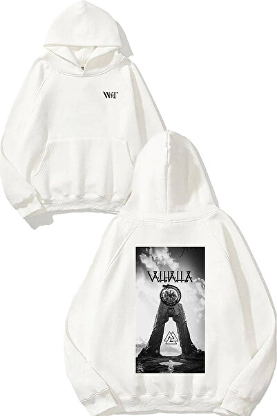 THEWERT Valhalla Poster Design Spate cu imprimeu Alb cu glugă Swea tricou