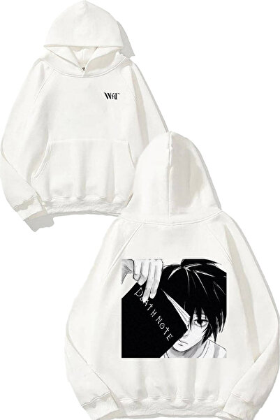 THEWERT سويت شيرت ديث نوت إل آند بوك ديزاين راك مطبوع أبيض بغطاء رأس