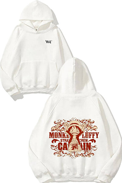 THEWERT One Piece Luffy Captain Design Back cu imprimeu White cu glugă Swea t...