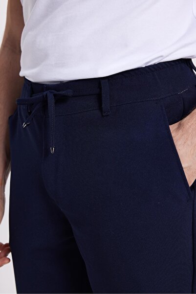 Tudors Men's Slim Fit slim fit navy blue pants with elastic waist and lace detail