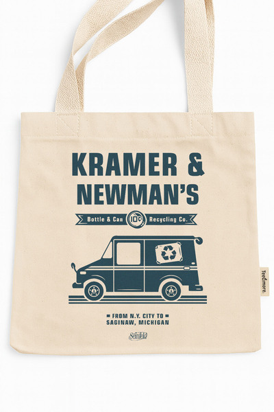 Tee&more. Seinfeld Kramer & Newman Printed Canvas Tote Bag with Gusseted Gusseted Velcro Closure and Inner Pocket