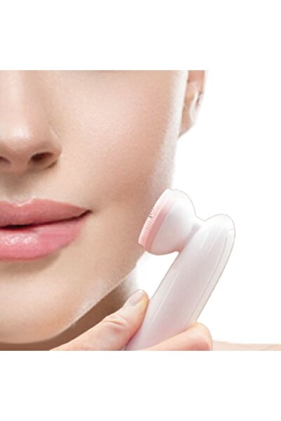 MYONNA IT & E- COMMERCE Facial Cleansing Device, 2 Speeds, Silicone Brush & Soft Bristles, Pink/White