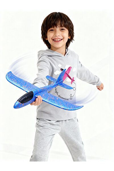 KanatGo Children's Unisex Airplane Printed Hooded Pajama Set + Foam Airplane Gift