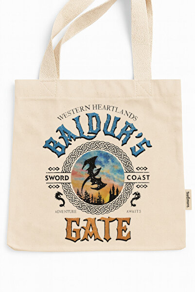Tee&more. Baldur's Gate Printed Canvas Tote Bag with Gusseted Velcro and Inner Pocket