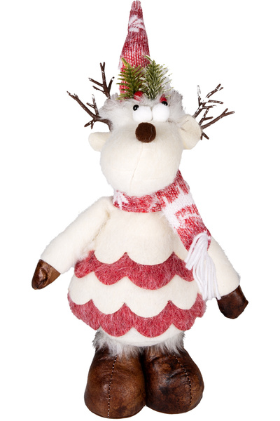 Herdekora Christmas Ornament, Deer Figure, Red-White - 18X49 cm