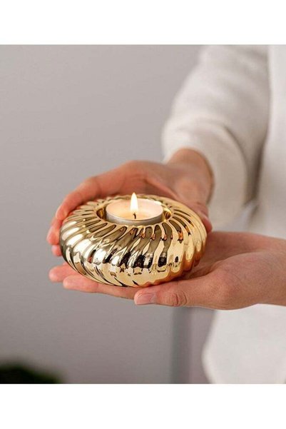 Generic Simple golden round swirl 10 cm ceramic candlestick, handheld candles...